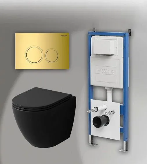 Комплект GROSSMAN инсталляция 900.K31.01.000 + клавиша смыва 700.K31.01.300.300 золото глянцевый + унитаз GR-4455BMSQ