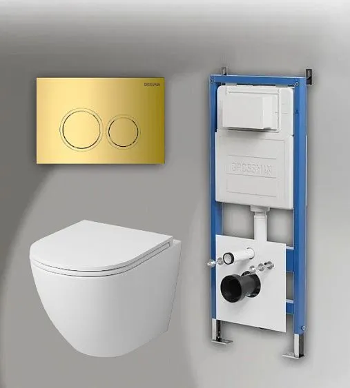 Комплект GROSSMAN инсталляция 900.K31.01.000 + клавиша смыва 700.K31.01.300.300 золото глянцевый + унитаз GR-4455MS