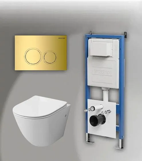 Комплект GROSSMAN инсталляция 900.K31.01.000 + клавиша смыва 700.K31.01.300.300 золото глянцевый + унитаз GR-4411SQ