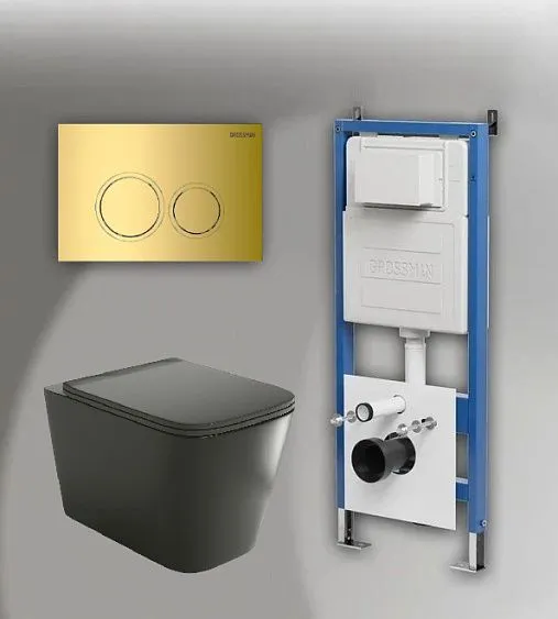 Комплект GROSSMAN инсталляция 900.K31.01.000 + клавиша смыва 700.K31.01.300.300 золото глянцевый + унитаз GR-4441BMS