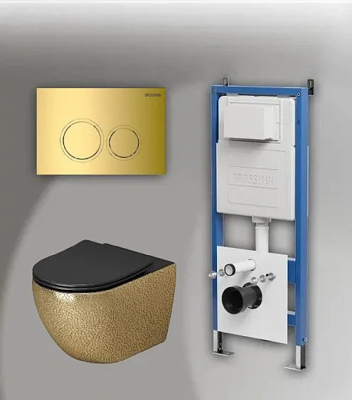 Комплект GROSSMAN инсталляция 900.K31.01.000 + клавиша смыва 700.K31.01.300.300 золото глянцевый + унитаз GR-4411GBLS