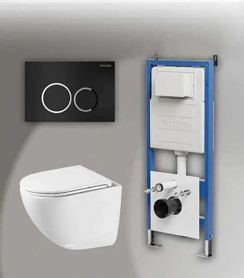 Комплект GROSSMAN инсталляция 900.K31.01.000 + клавиша смыва 700.K31.01.210.210 черный матовый + унитаз GR-4455SQC