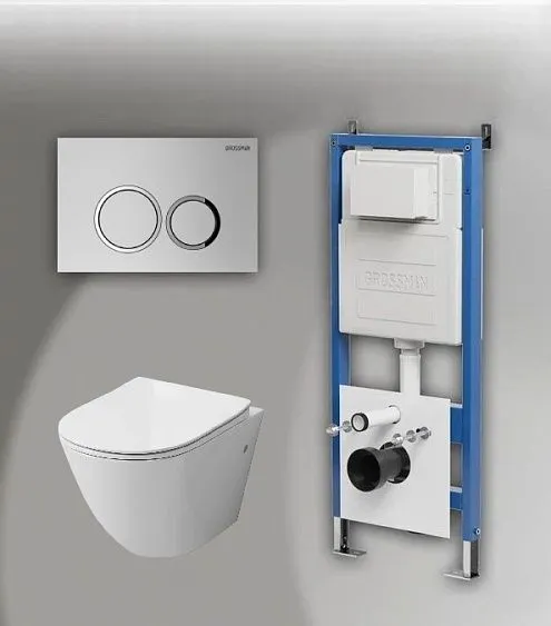 Комплект GROSSMAN инсталляция 900.K31.01.000 + клавиша смыва 700.K31.01.110.110 хром матовый + унитаз GR-4411SQ