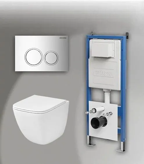 Комплект GROSSMAN инсталляция 900.K31.01.000 + клавиша смыва 700.K31.01.100.100 хром глянцевый + унитаз GR-4497SQC