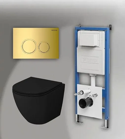 Комплект GROSSMAN инсталляция 900.K31.01.000 + клавиша смыва 700.K31.01.300.300 золото глянцевый + унитаз GR-4455BMS