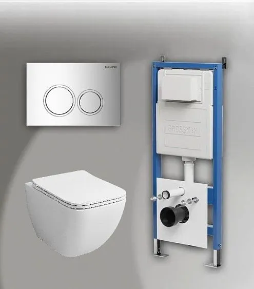 Комплект GROSSMAN инсталляция 900.K31.01.000 + клавиша смыва 700.K31.01.100.100 хром глянцевый + унитаз GR-4447S