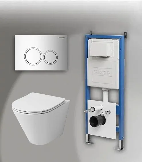 Комплект GROSSMAN инсталляция 900.K31.01.000 + клавиша смыва 700.K31.01.100.100 хром глянцевый + унитаз GR-4477S