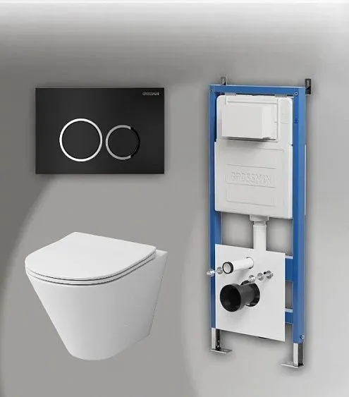 Комплект GROSSMAN инсталляция 900.K31.01.000 + клавиша смыва 700.K31.01.210.210 черный матовый + унитаз GR-4477S