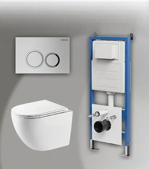 Комплект GROSSMAN инсталляция 900.K31.01.000 + клавиша смыва 700.K31.01.110.110 хром матовый + унитаз GR-4411SQC