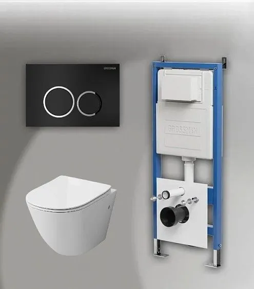 Комплект GROSSMAN инсталляция 900.K31.01.000 + клавиша смыва 700.K31.01.210.210 черный матовый + унитаз GR-4411SQ