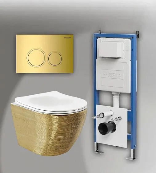Комплект GROSSMAN инсталляция 900.K31.01.000 + клавиша смыва 700.K31.01.300.300 золото глянцевый + унитаз GR-4455GWS