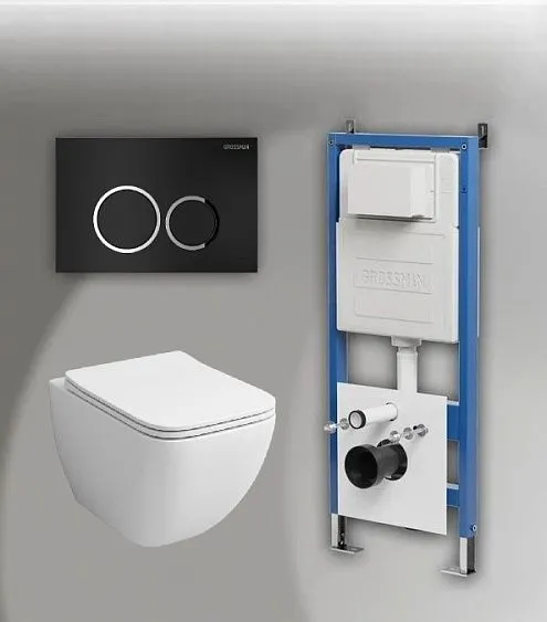 Комплект GROSSMAN инсталляция 900.K31.01.000 + клавиша смыва 700.K31.01.210.210 черный матовый + унитаз GR-4447S