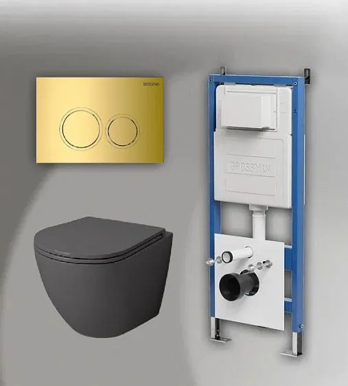 Комплект GROSSMAN инсталляция 900.K31.01.000 + клавиша смыва 700.K31.01.300.300 золото глянцевый + унитаз GR-4455GMS