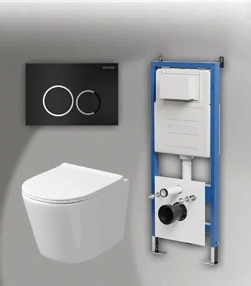 Комплект GROSSMAN инсталляция 900.K31.01.000 + клавиша смыва 700.K31.01.210.210 черный матовый + унитаз GR-4477SQ