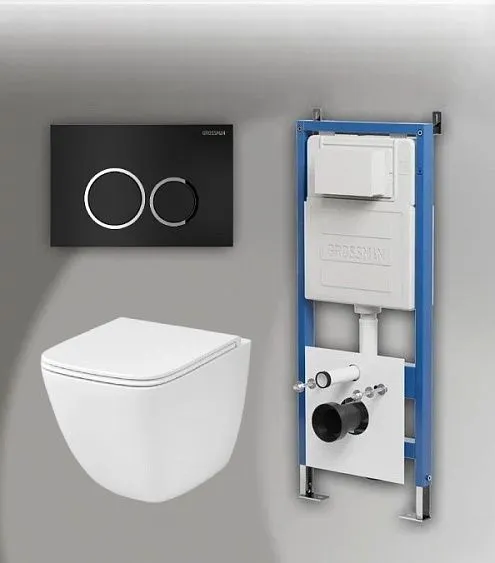 Комплект GROSSMAN инсталляция 900.K31.01.000 + клавиша смыва 700.K31.01.210.210 черный матовый + унитаз GR-4497SQC